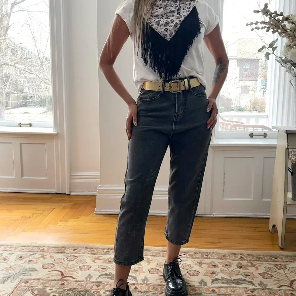 Boho Printed Scarf with Fringes – Black & White